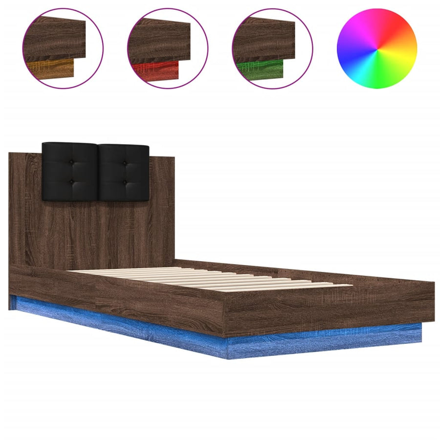Bedframe Met Hoofdbord En Led Bruineikenkleurig 90X200 Cm