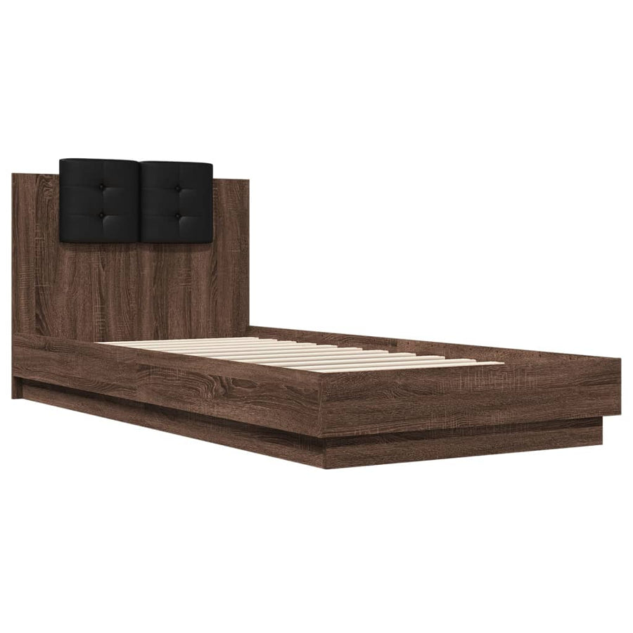 Bedframe Met Hoofdbord En Led Bruineikenkleurig 90X200 Cm