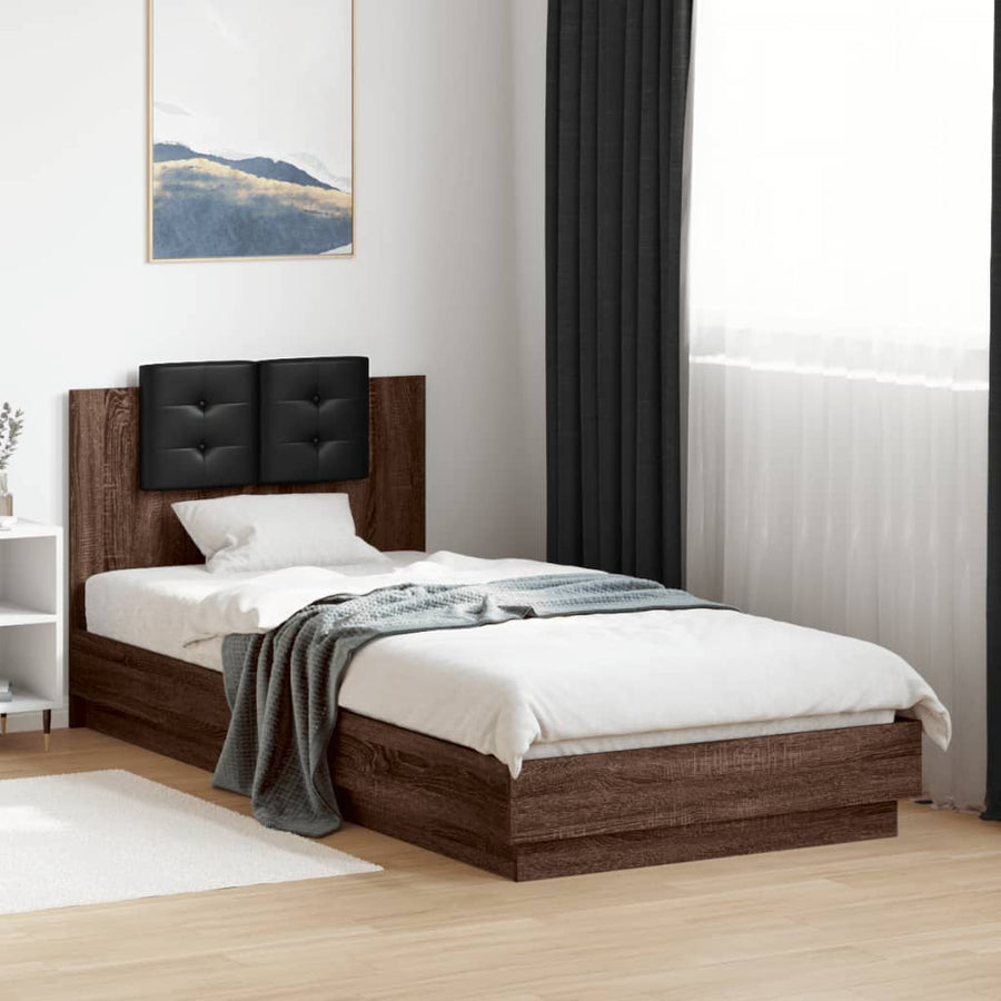 Bedframe Met Hoofdbord En Led Bruineikenkleurig 90X200 Cm