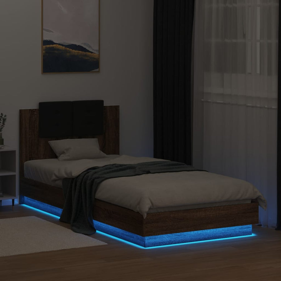 Bedframe Met Hoofdbord En Led Bruineikenkleurig 90X200 Cm