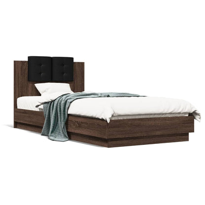 Bedframe Met Hoofdbord En Led Bruineikenkleurig 90X200 Cm
