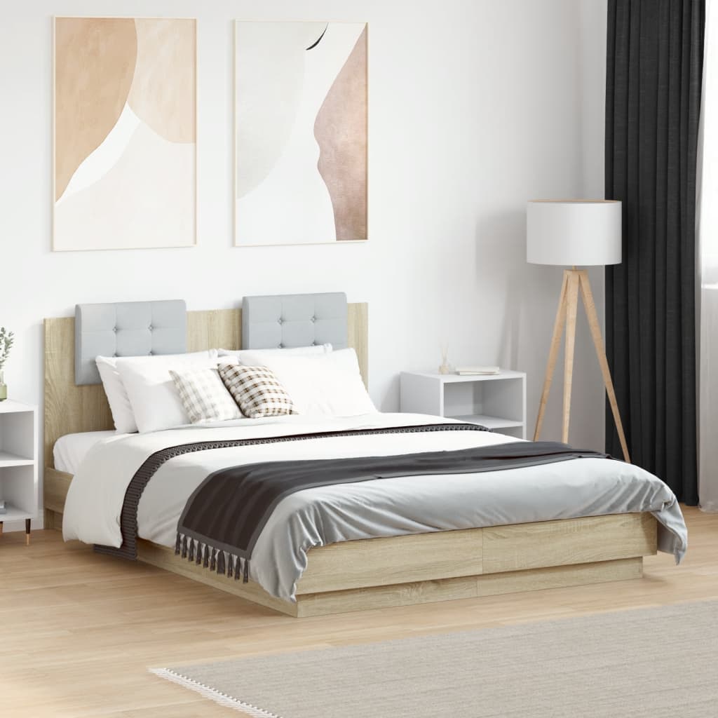 Bedframe Met Hoofdbord En Led Sonoma Eikenkleurig 135X190 Cm Groen