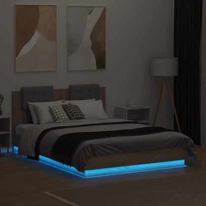 Bedframe Met Hoofdbord En Led Sonoma Eikenkleurig 135X190 Cm Groen