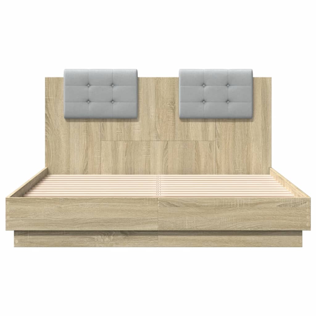 Bedframe Met Hoofdbord En Led Sonoma Eikenkleurig 135X190 Cm Groen