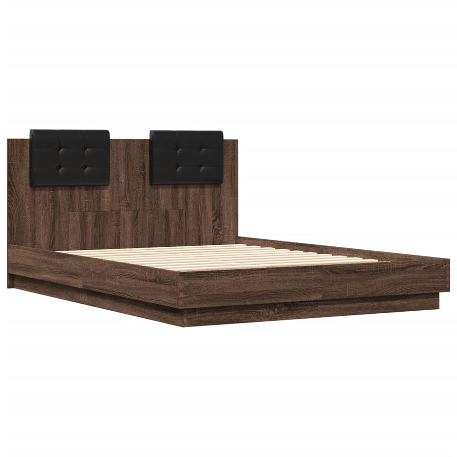 Bedframe Met Hoofdeinde En Led Bruineikenkleurig 135X190 Cm