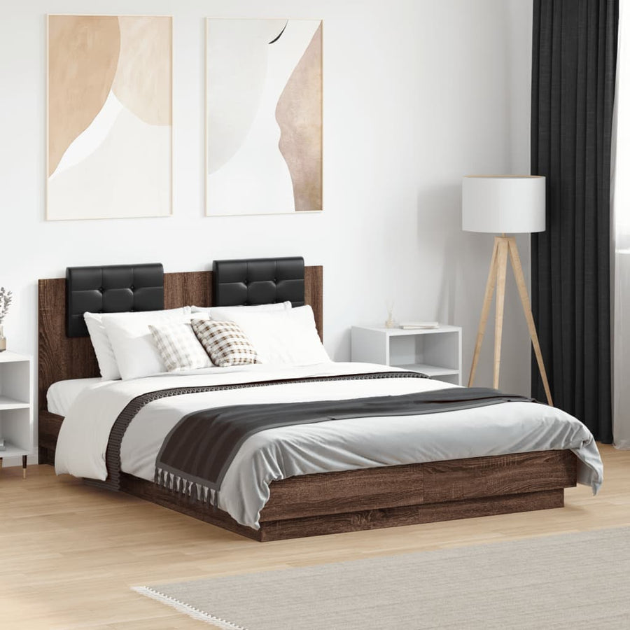 Bedframe Met Hoofdeinde En Led Bruineikenkleurig 135X190 Cm