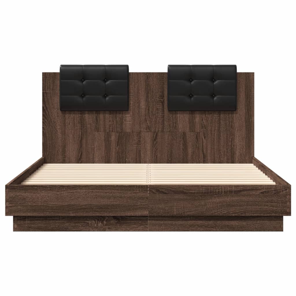 Bedframe Met Hoofdeinde En Led Bruineikenkleurig 135X190 Cm