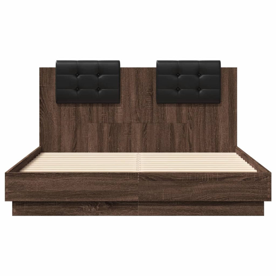 Bedframe Met Hoofdeinde En Led Bruineikenkleurig 135X190 Cm