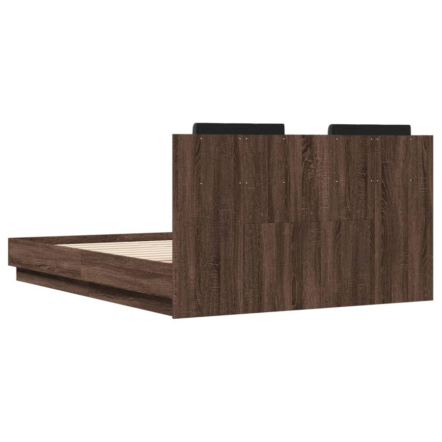 Bedframe Met Hoofdeinde En Led Bruineikenkleurig 135X190 Cm