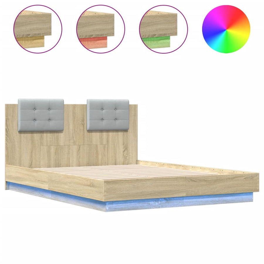 Bedframe Met Hoofdbord En Led Sonoma Eikenkleurig 120X190 Cm Crème