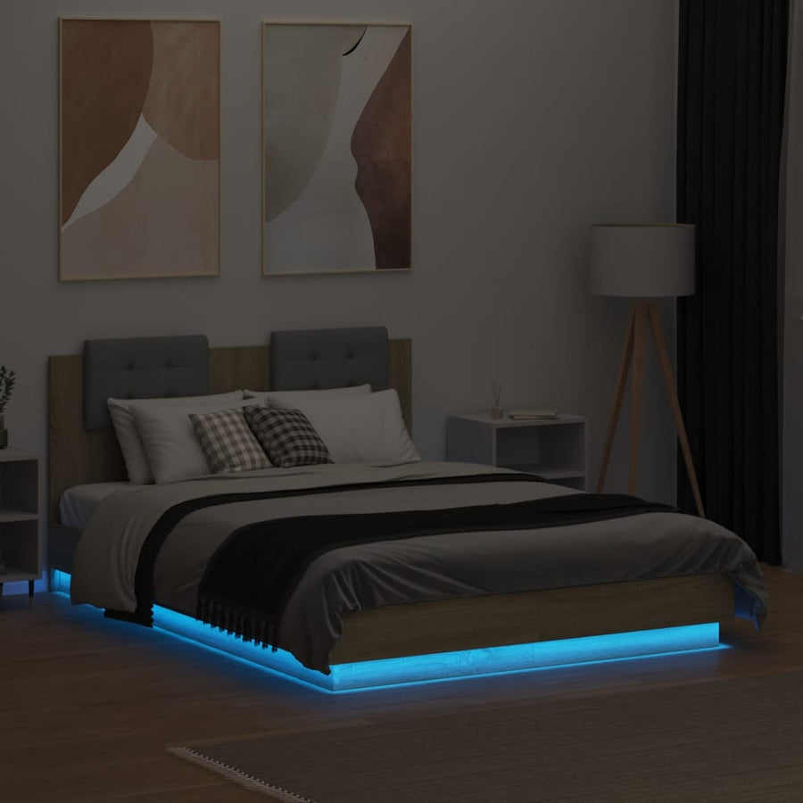 Bedframe Met Hoofdbord En Led Sonoma Eikenkleurig 120X190 Cm Crème