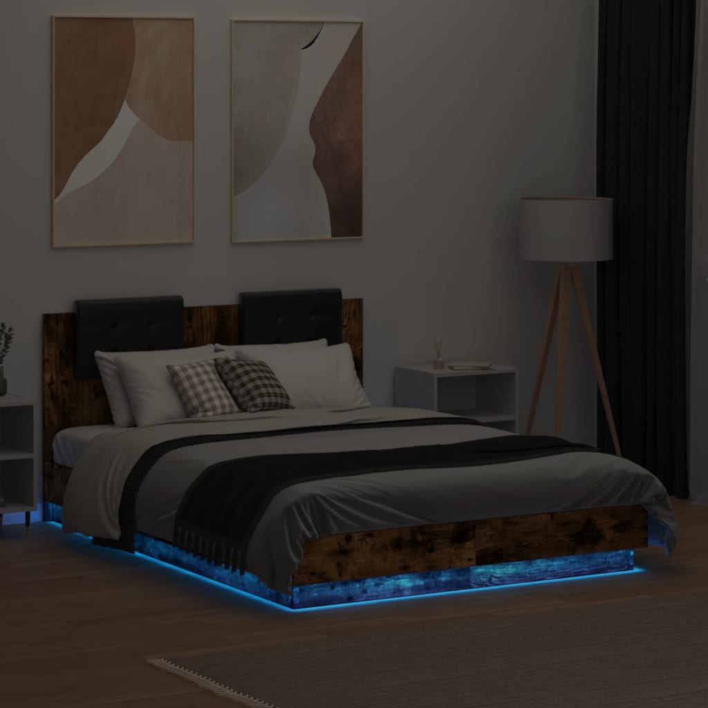 Bedframe Met Hoofdbord En Led Gerookt Eikenkleur 120X190 Cm