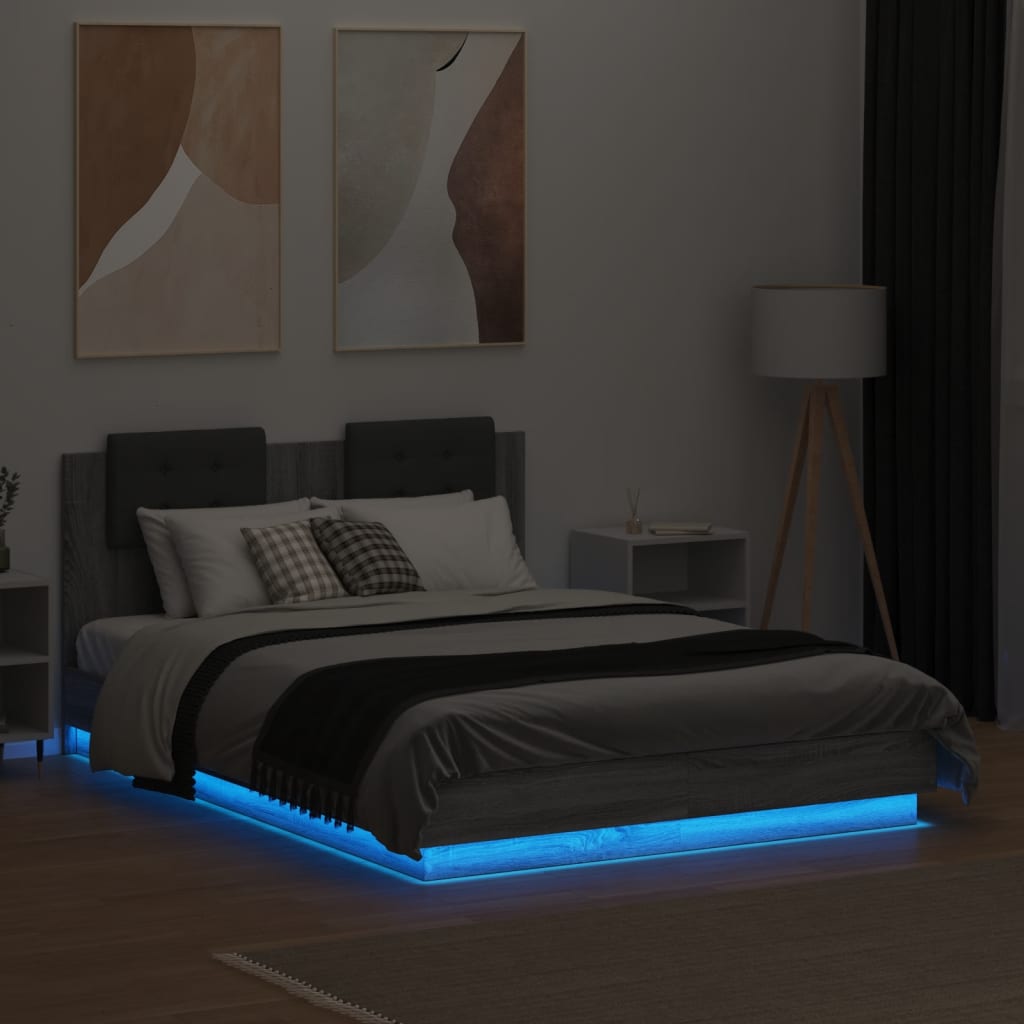 Bedframe Met Hoofdbord En Led Grijs Sonoma Eikenkleur 120X190Cm