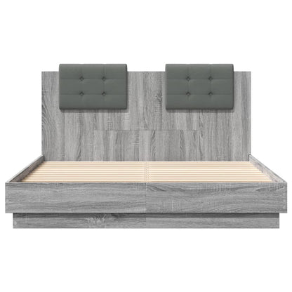 Bedframe Met Hoofdbord En Led Grijs Sonoma Eikenkleur 120X190Cm