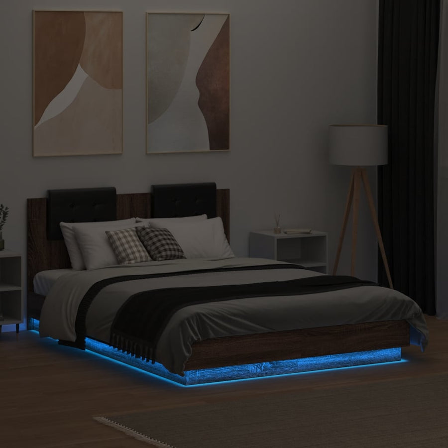 Bedframe Met Hoofdbord En Led Bruineikenkleurig 120X190 Cm