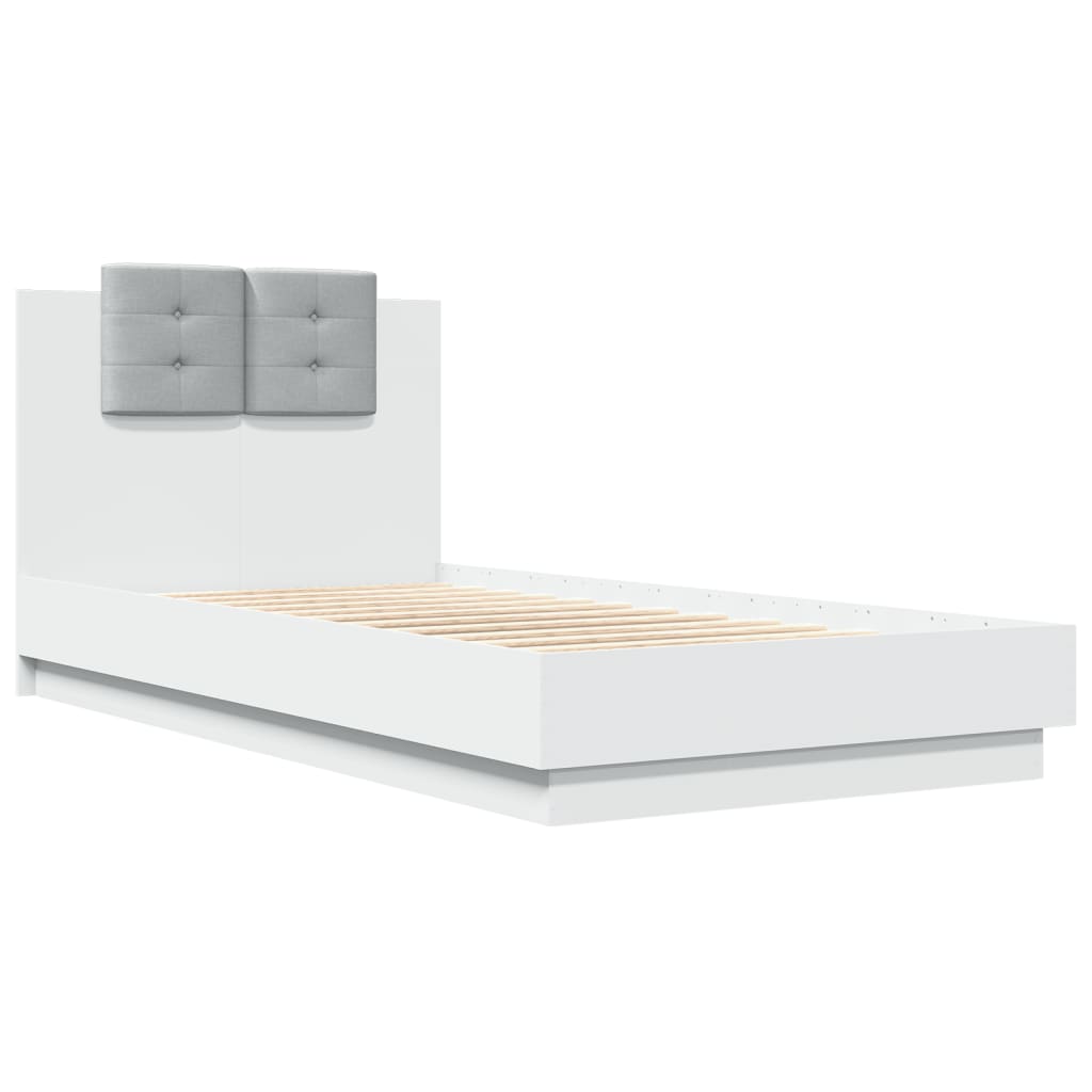 Bedframe Met Hoofdbord En Led-Verlichting Wit 90X190 Cm