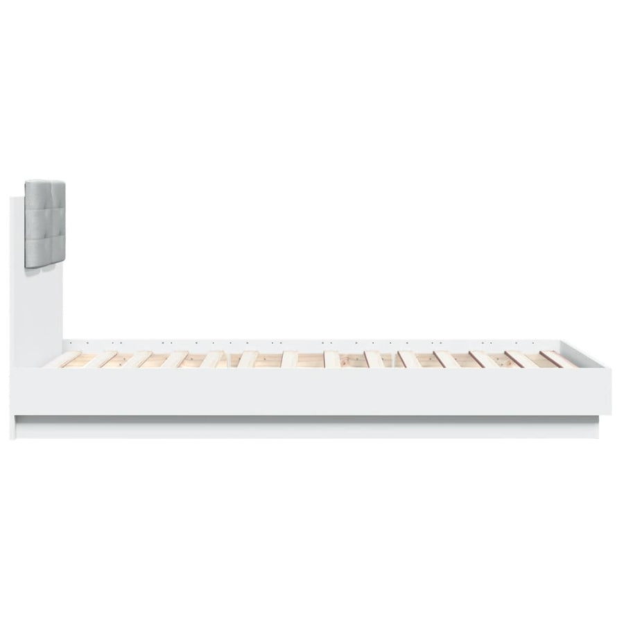Bedframe Met Hoofdbord En Led-Verlichting Wit 90X190 Cm