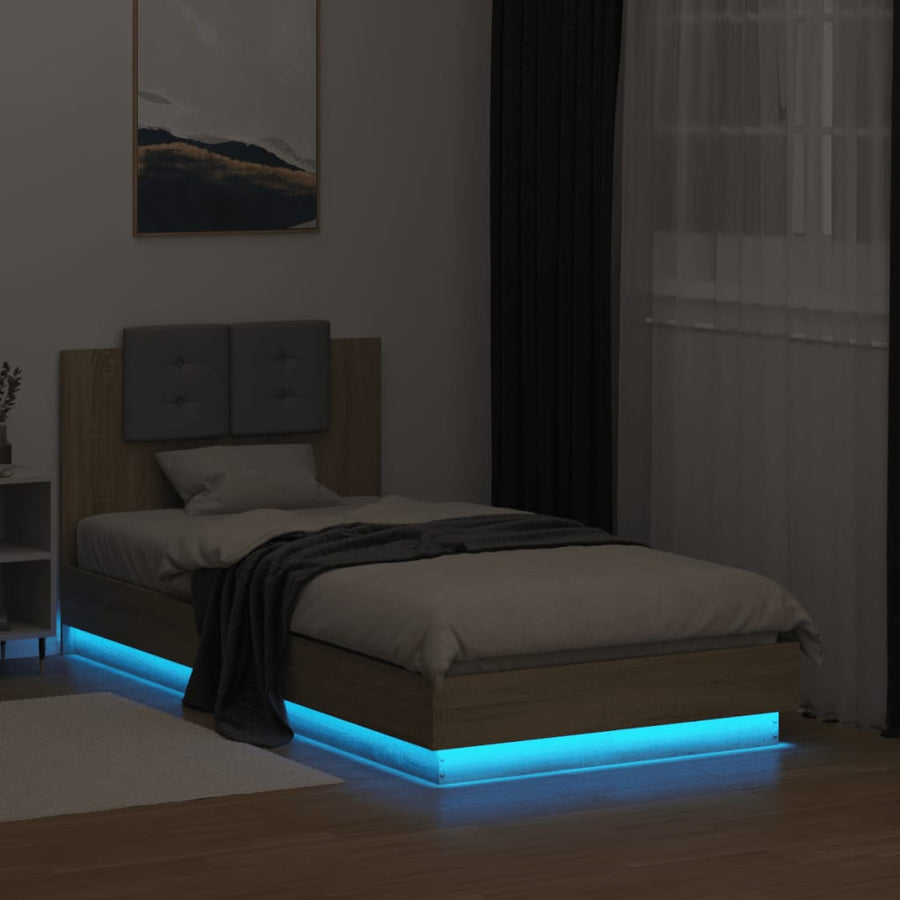 Bedframe Met Hoofdbord En Led Sonoma Eikenkleurig 90X190 Cm