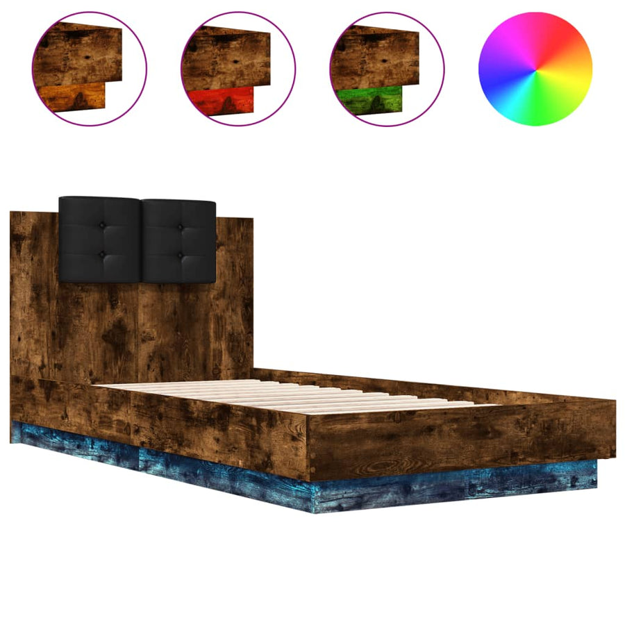 Bedframe Met Hoofdbord En Led Gerookt Eikenkleurig 90X190 Cm