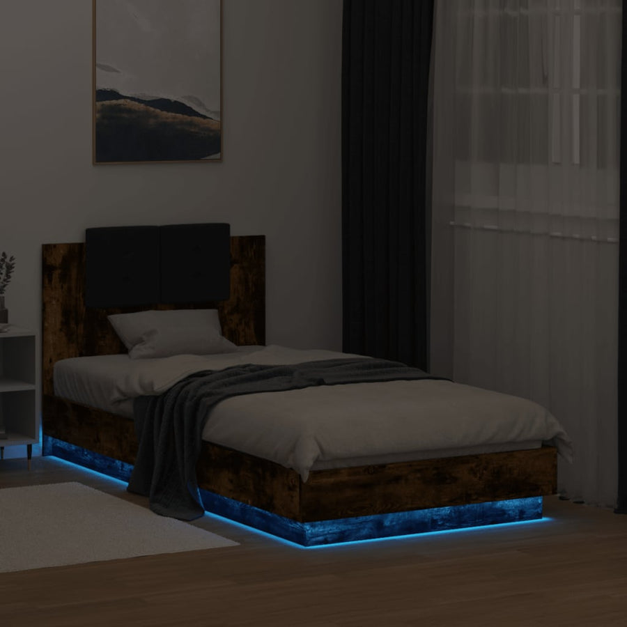 Bedframe Met Hoofdbord En Led Gerookt Eikenkleurig 90X190 Cm