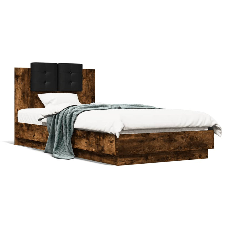Bedframe Met Hoofdbord En Led Gerookt Eikenkleurig 90X190 Cm