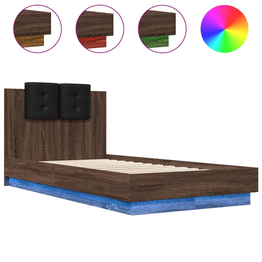 Bedframe Met Hoofdbord En Led Bruineikenkleurig 90X190 Cm