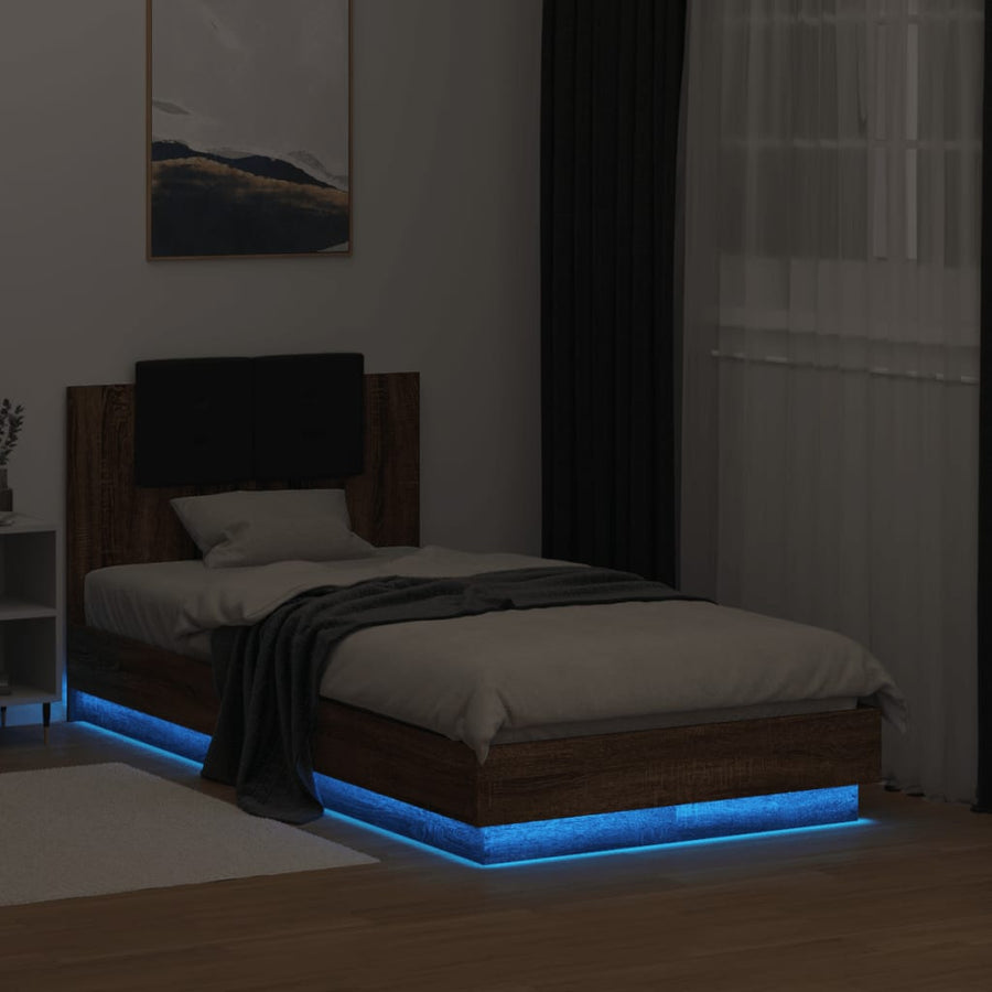 Bedframe Met Hoofdbord En Led Bruineikenkleurig 90X190 Cm