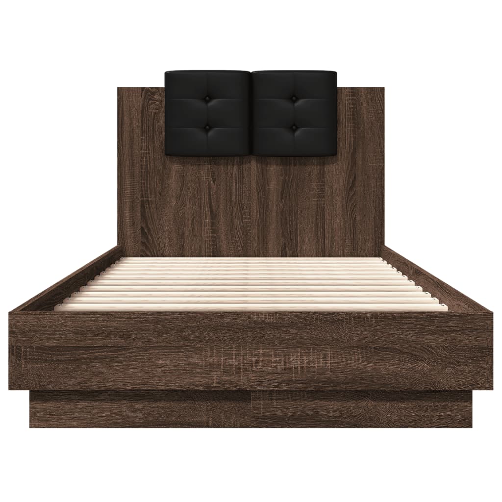 Bedframe Met Hoofdbord En Led Bruineikenkleurig 90X190 Cm
