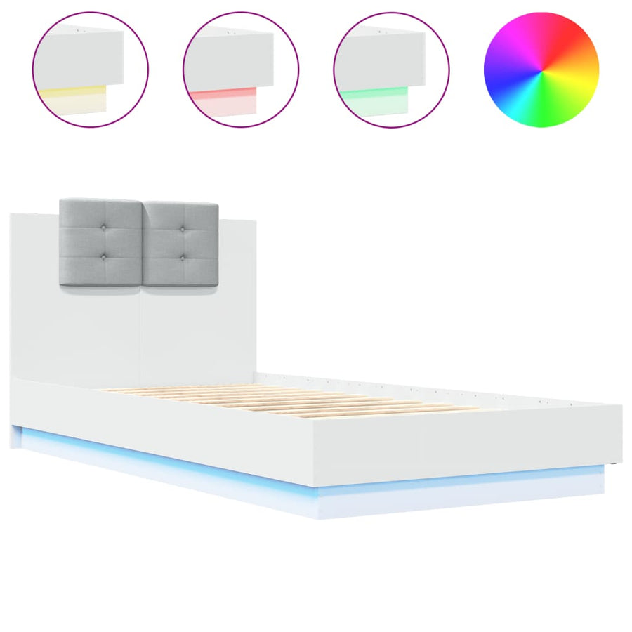 Bedframe Met Hoofdbord En Led-Verlichting Wit 75X190 Cm