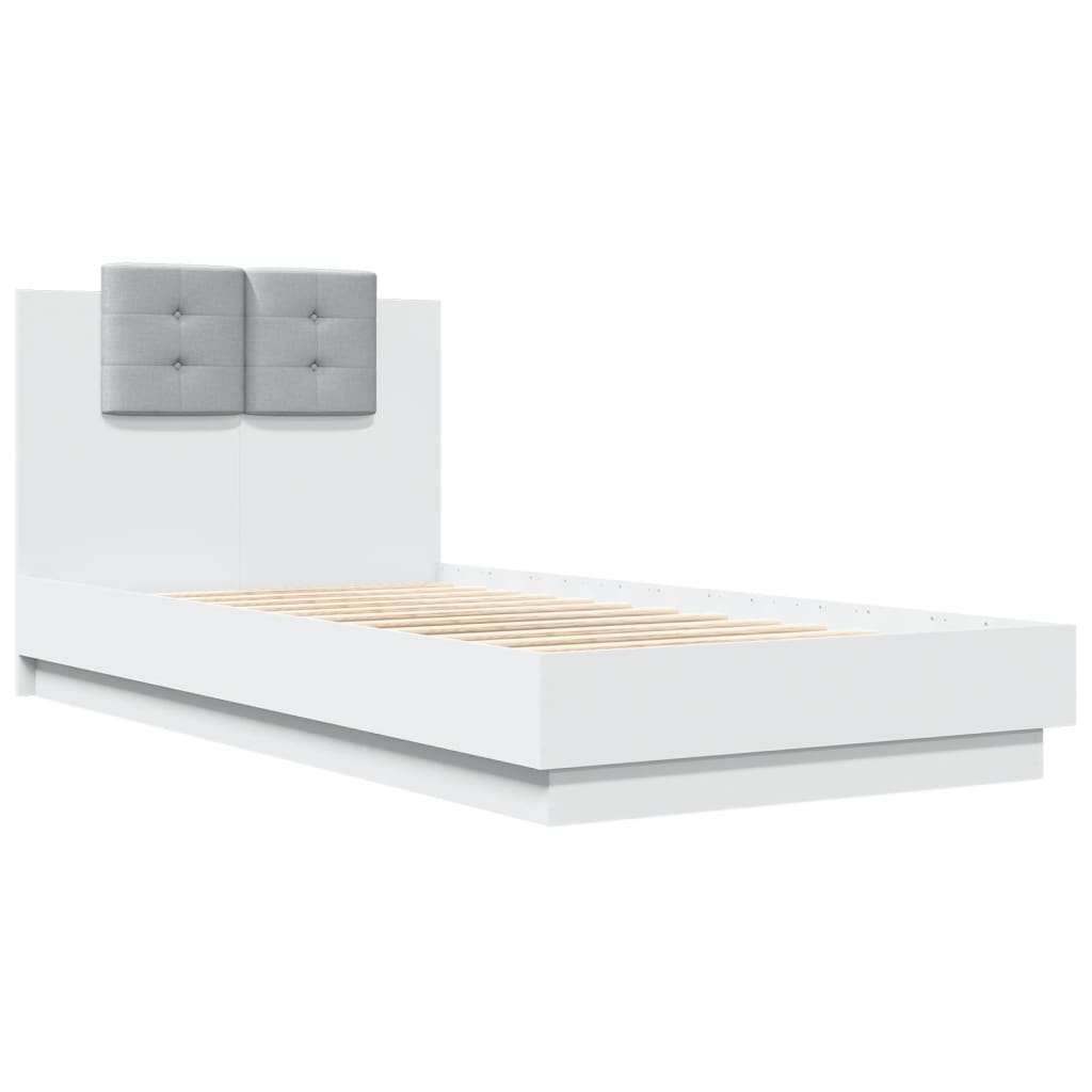 Bedframe Met Hoofdbord En Led-Verlichting Wit 75X190 Cm