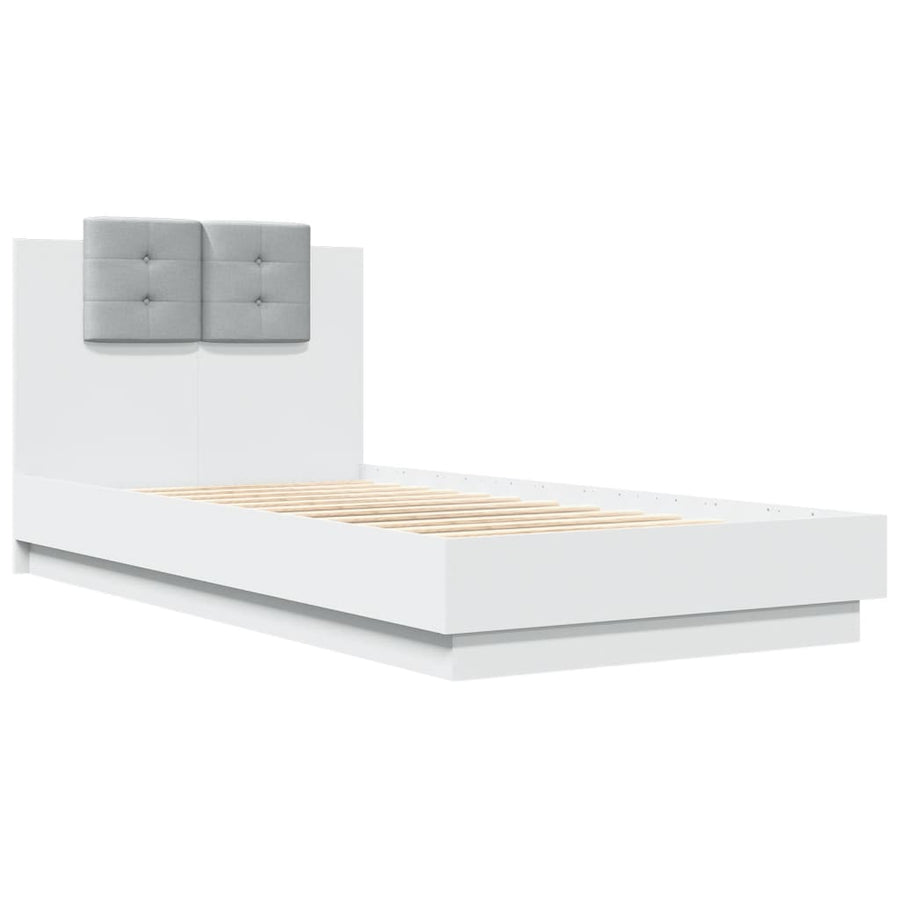 Bedframe Met Hoofdbord En Led-Verlichting Wit 75X190 Cm