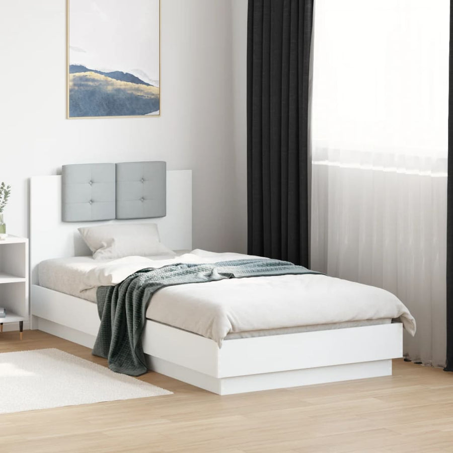 Bedframe Met Hoofdbord En Led-Verlichting Wit 75X190 Cm