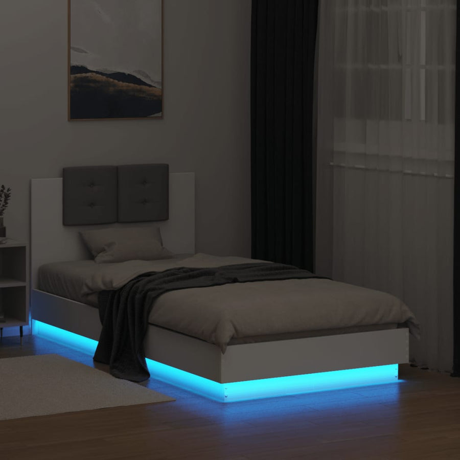 Bedframe Met Hoofdbord En Led-Verlichting Wit 75X190 Cm