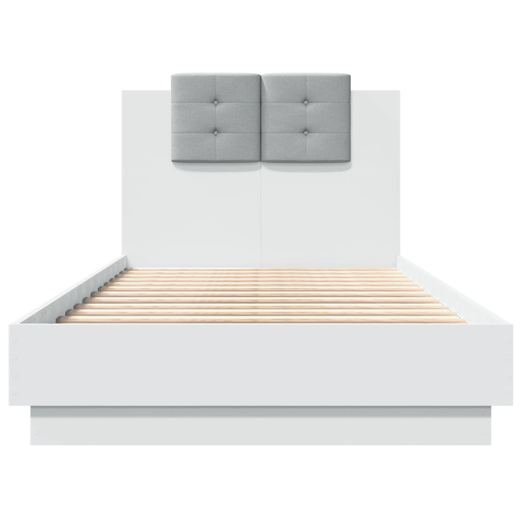 Bedframe Met Hoofdbord En Led-Verlichting Wit 75X190 Cm