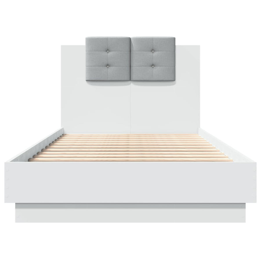 Bedframe Met Hoofdbord En Led-Verlichting Wit 75X190 Cm