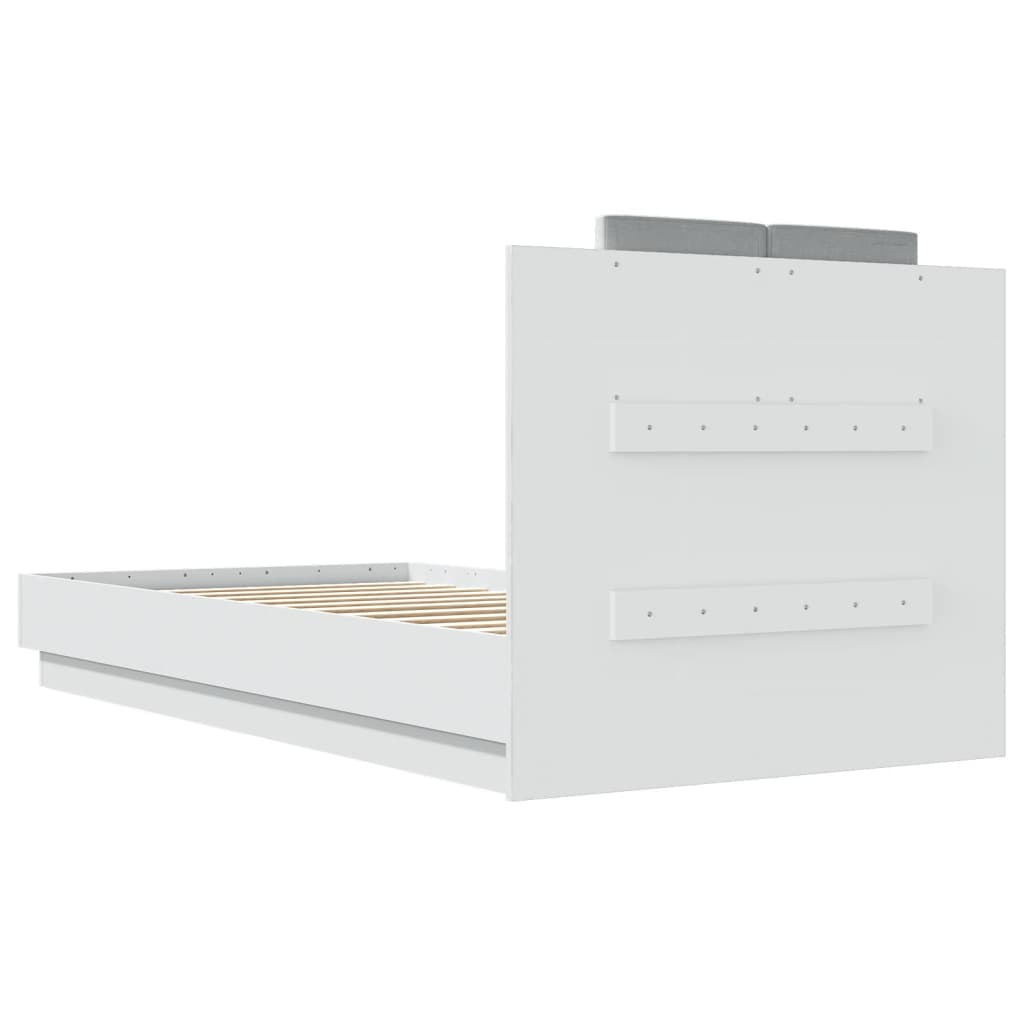 Bedframe Met Hoofdbord En Led-Verlichting Wit 75X190 Cm