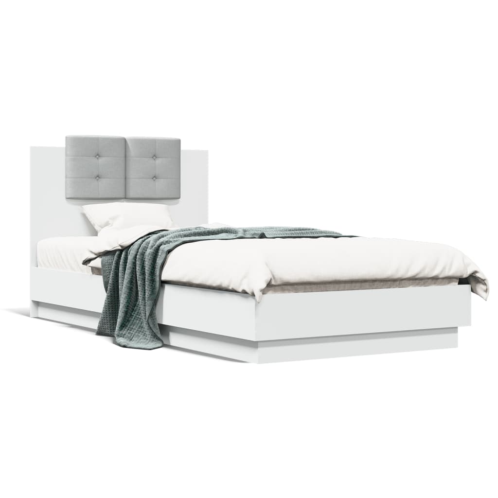 Bedframe Met Hoofdbord En Led-Verlichting Wit 75X190 Cm