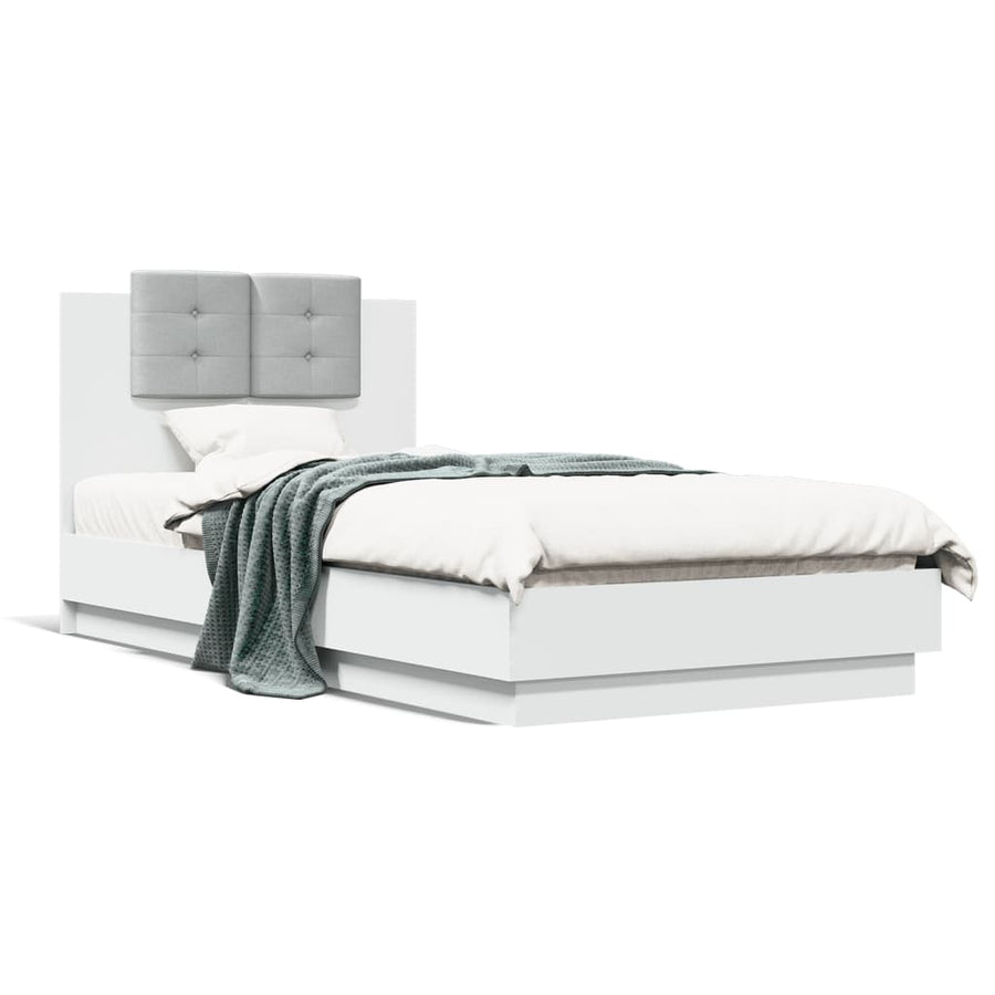 Bedframe Met Hoofdbord En Led-Verlichting Wit 75X190 Cm