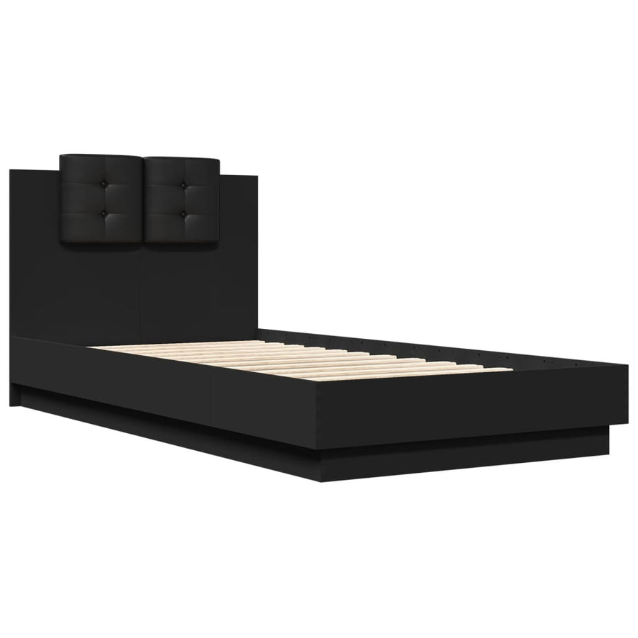Bedframe Met Hoofdbord En Led-Verlichting Zwart 75X190 Cm