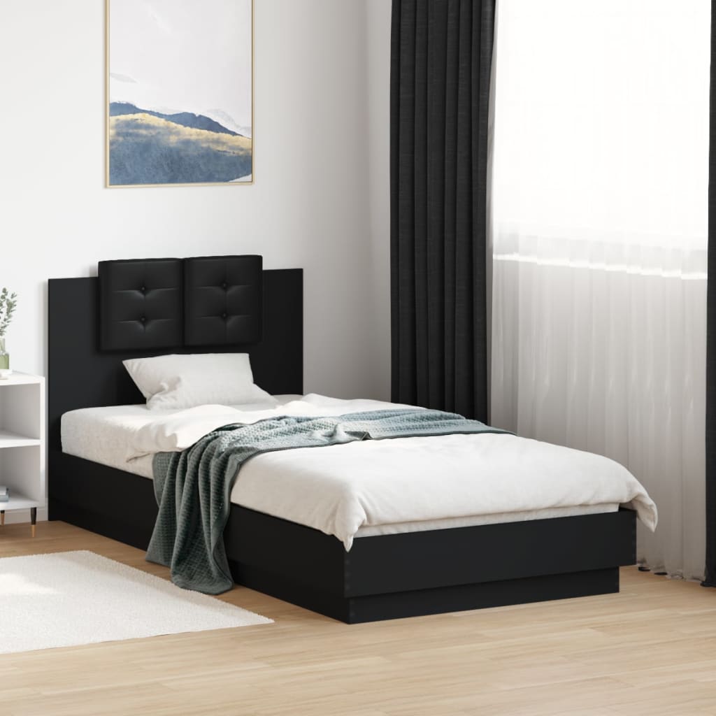 Bedframe Met Hoofdbord En Led-Verlichting Zwart 75X190 Cm