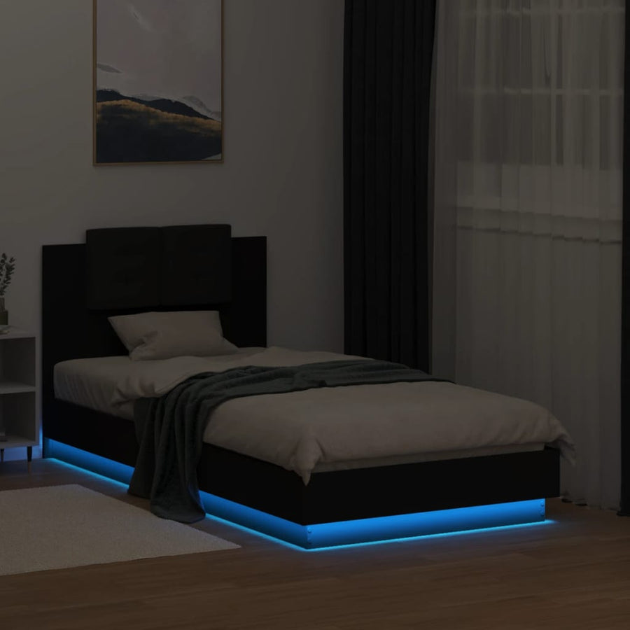 Bedframe Met Hoofdbord En Led-Verlichting Zwart 75X190 Cm