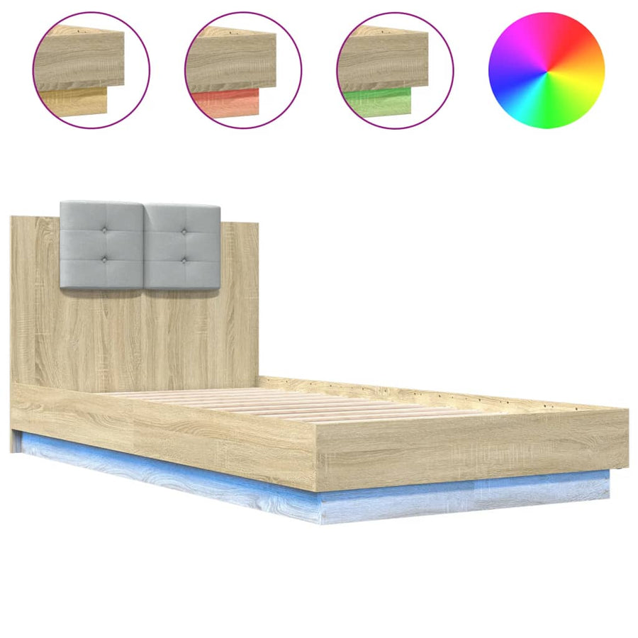 Bedframe Met Hoofdbord En Led Sonoma Eikenkleurig 75X190 Cm