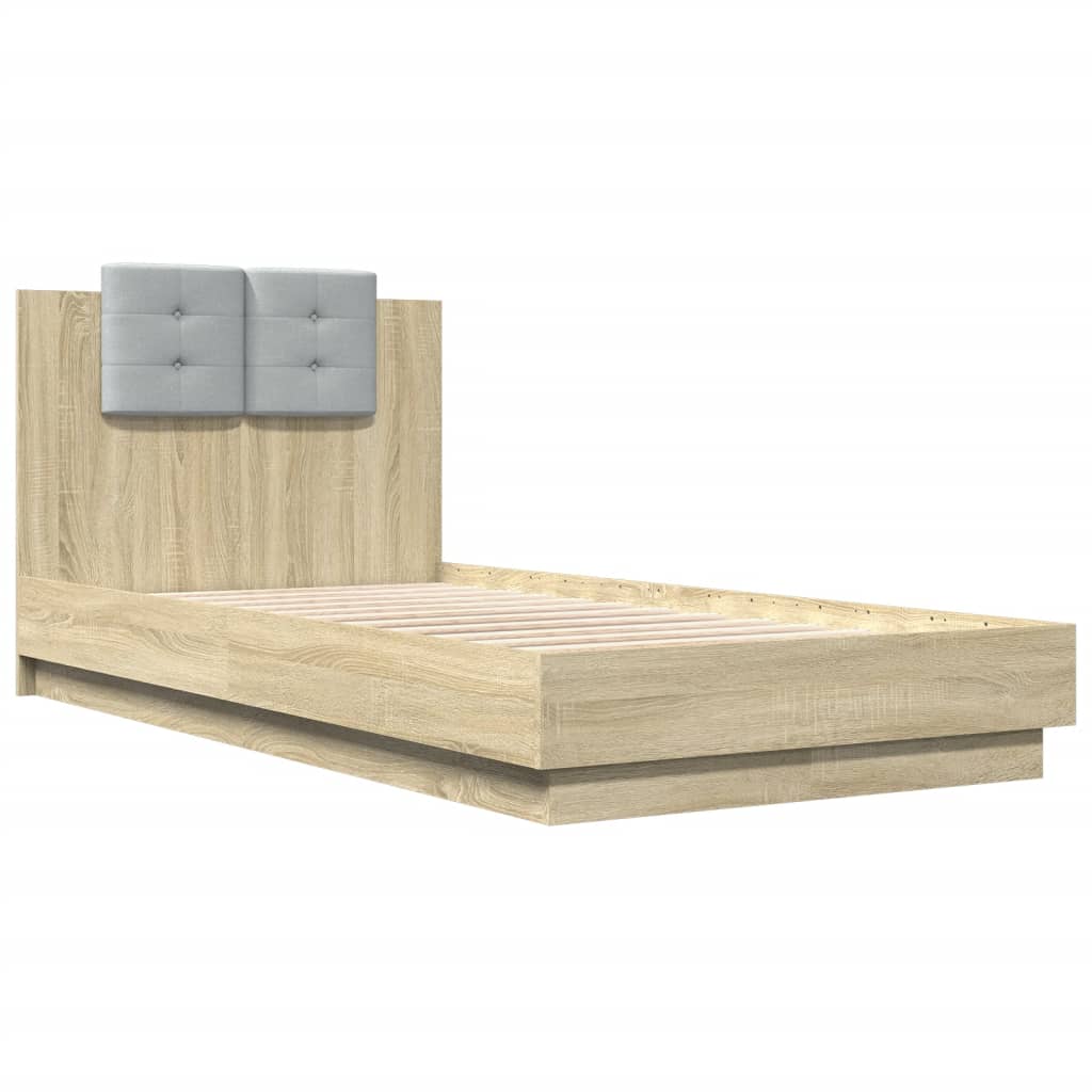 Bedframe Met Hoofdbord En Led Sonoma Eikenkleurig 75X190 Cm