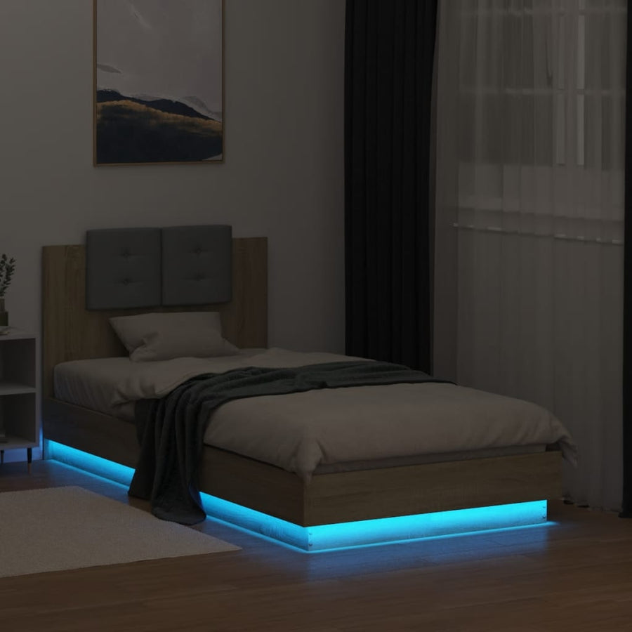 Bedframe Met Hoofdbord En Led Sonoma Eikenkleurig 75X190 Cm