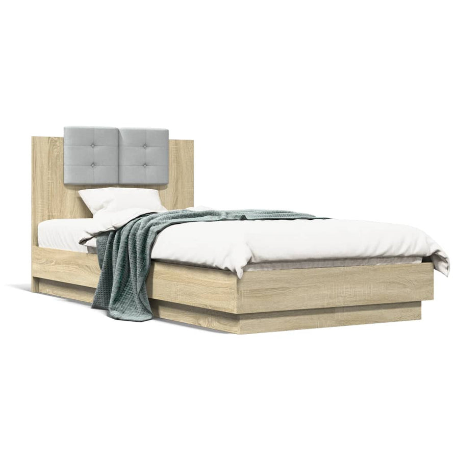 Bedframe Met Hoofdbord En Led Sonoma Eikenkleurig 75X190 Cm