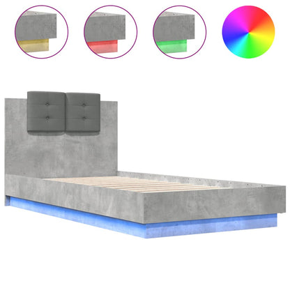 Bedframe Met Hoofdbord En Led-Verlichting Betongrijs 75X190 Cm