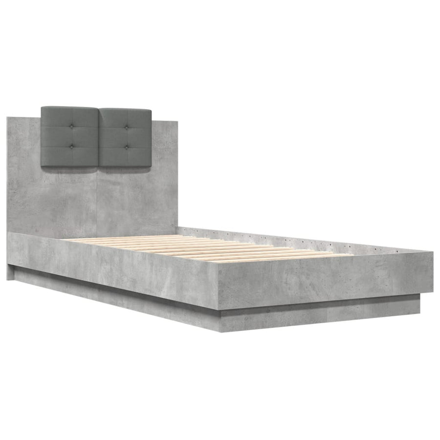 Bedframe Met Hoofdbord En Led-Verlichting Betongrijs 75X190 Cm