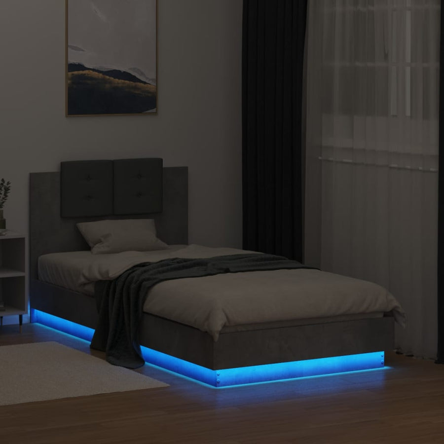 Bedframe Met Hoofdbord En Led-Verlichting Betongrijs 75X190 Cm