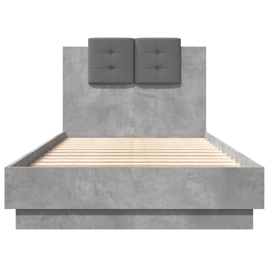 Bedframe Met Hoofdbord En Led-Verlichting Betongrijs 75X190 Cm