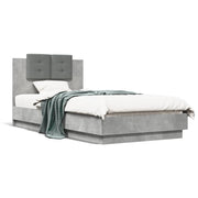 Bedframe 75x190 cm betongrijs met LED hoofdbord